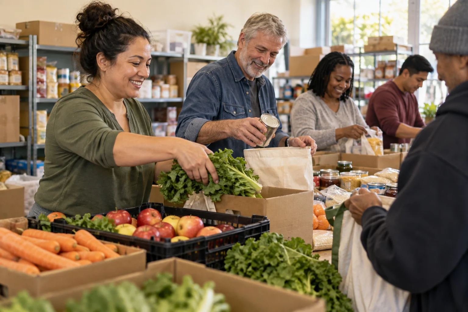 Food banks & hunger relief community work supported by nonprofit funders.